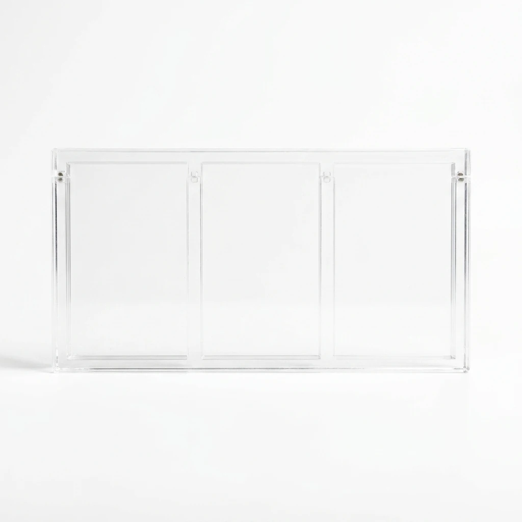 Empty triple-pocket SlabVault crystal-clear acrylic display case